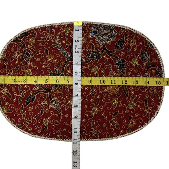 Vintage Placemats Coasters Napkins Set 6 Straw Back Batik Fabric Tiki Bar Patio - Picture 9 of 10